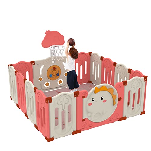 Baby Playpen, Foldable Baby Playard/Portable Spacious Baby Fence, Kids Activity Centre Safety Play Yard Home, Kids Activity Centre Safety Play Yard Home (14 Panel) (Red)