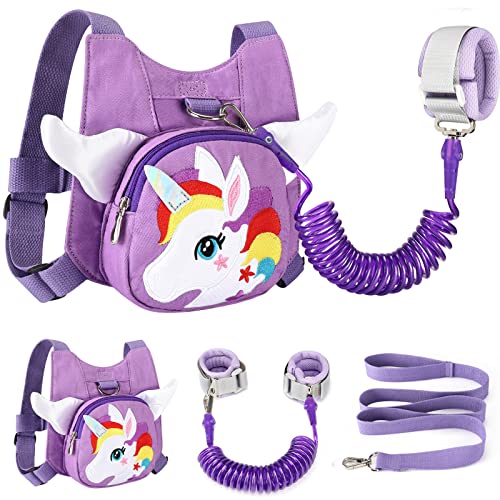 Toddler Harness with Leash with Anti Lost Wrist Link, Accmor Unicorn Kids Leashes Harnesses, Child Outdoor Walking Assistant Wristband Strap Tether Rein for Baby Girls (Light Purple)