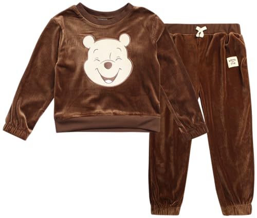 Disney Boys’ Velour Jog Set – 2 Piece Mickey Mouse, Winnie the Pooh Pants Set – Sweatshirt, Sweatpants for Little Boys (2T-7), Size 4T, Brown Winnie the Pooh