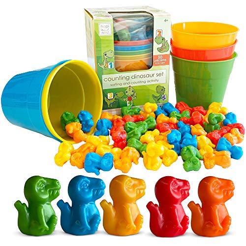 Hapinest Dinosaur Math Counters Color Sorting and Counting Activity Set – Educational Learning Games for Toddlers Preschool and Homeschool – Like Counting Bears