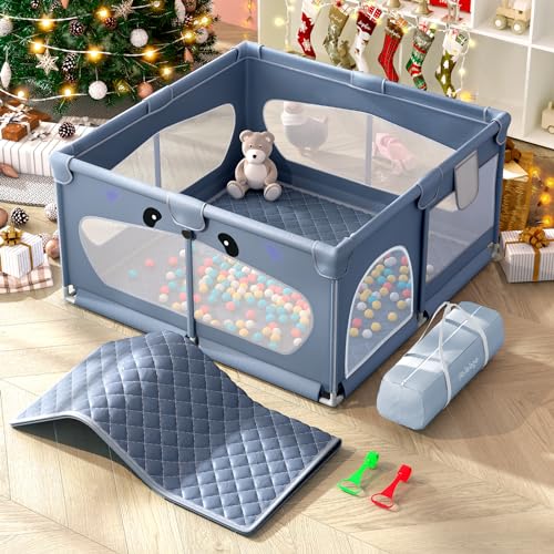 LABIGO Baby Playpen with Mat, 50″ x 50″ Safety Playpen for Babies and Toddlers, Easy Assembly Large Baby Play Pen, Portable Indoor & Outdoor Play Pen with Soft Breathable Mesh (with mat)