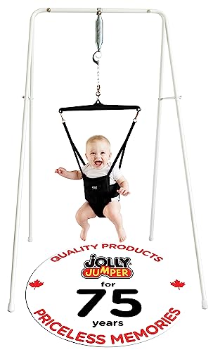 Jolly Jumper **Classic** – Carbon Black Saddle – The Original Jolly Jumper with Stand. Trusted by Parents to Provide Fun for Babies and to Create Cherished Memories for Families for Over 75 Years.