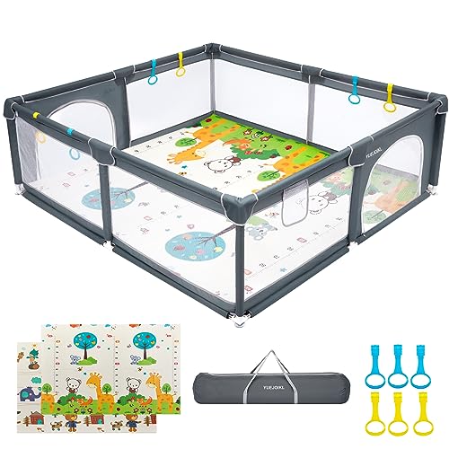 YUEJOIKL Baby Playpen with Mat, 79″x71″x26.5″Large Baby Play Yard for Babies and Toddlers, Indoor & Outdoor Extra Large Kids Activity Center, Sturdy Safety Play Playards for Babies, with 0.4″ Playmat