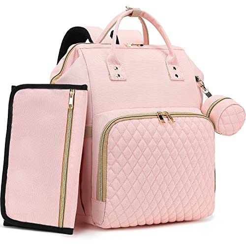 ROSEGIN Pink Diaper Bag Backpack for Baby Girls – Changing Pad, Pacifier Case, 30L Large Capacity, Insulated Pockets, Stroller Straps – Cute, Stylish, Perfect Baby Shower Gifts