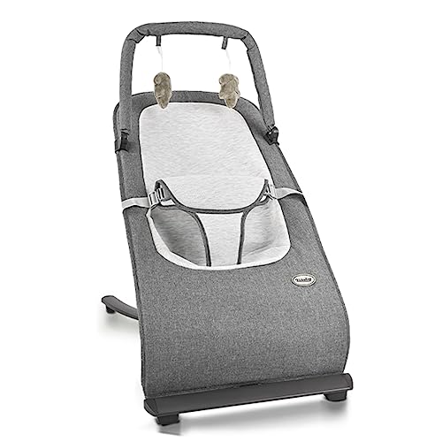 Baby Bouncer, Folding Stationary Portable Bouncer for Babies with Toy Bar, Infant Bouncer for Babies, 0-6 Months Newborns Dark Grey