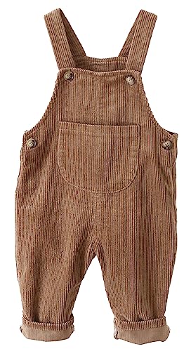 Baby Corduroy Overall Toddler Little Soft Cute Jumper Solid Suspender Bib Pants One-Piece Strap Jumpsuit Pocket Fall Winter Outfit Brown 6-12 Months