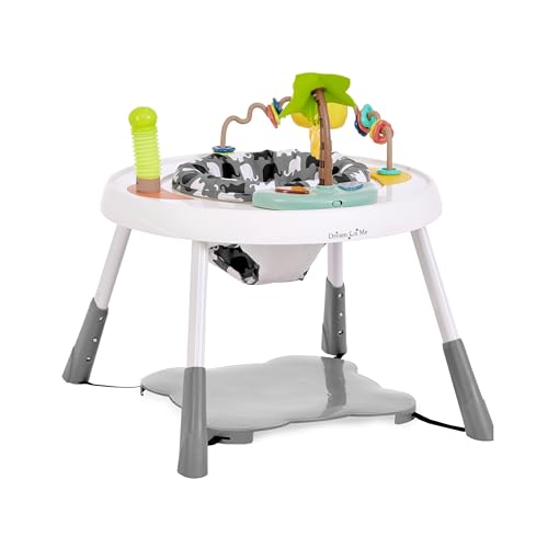 Dream On Me Curio Sit N Seek Baby Activity Center in Grey, 2 in 1 Activity Center and Play Table with 3 Detachable Toys and Music, 3 Level Height Adjustable Positions Activity Center for Baby