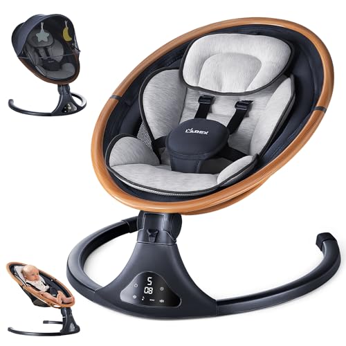 Larex Baby Swings for Infants to Toddler-Electric Bluetooth Infant Swing with Remote Control, Rocker with 5 Speeds, 5-Point Harness,3 Seat Positions (Gray)