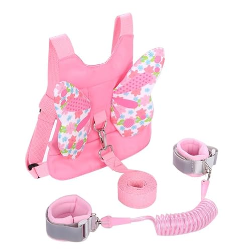 PandaEar Toddler Leash Harness and Anti Lost Wrist Link, 3 in 1 Kids Safety Harnesses with Leash, Child Anti-Lost Leash Walking Wristband Assistant Strap Belt for Baby Girls -Pink