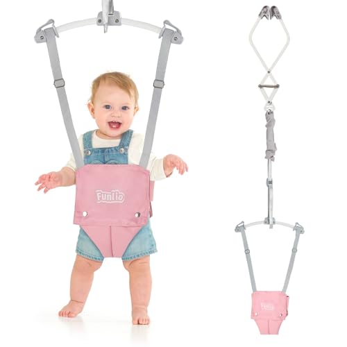 FUNLIO Pink Baby Door Jumper for 6-24 Months (with Door Clamp), Baby Jumper Doorway with Strong Spring & Adjustable Strap, Portable Infant Door Bouncer, Bearing 40 Lbs, CPC & CE Certified