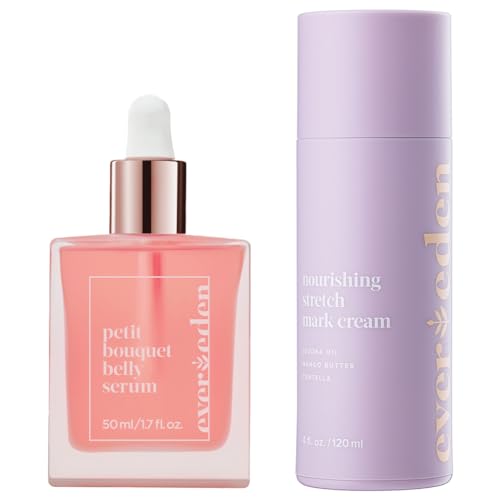Evereden Postpartum Glow Duo – Petit Bouquet Belly Oil & Nourishing Stretch Mark Cream – Dermatologist-Developed Clean & Vegan Maternity Skincare Postpartum Gifts for New Mom – Stretch Mark Reduction