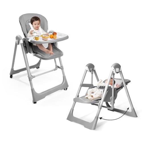 Boyro Baby 5-in-1 Baby High Chair, High Chairs for Babies and Toddlers, Baby Swings for Infants, Baby Rocker with Removable Tray, Adjustable Backrest & Height & Footrest, Portable & Foldable