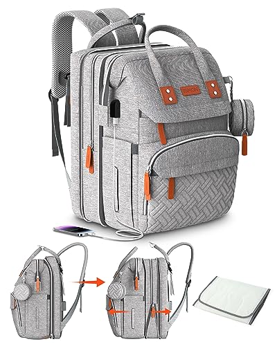 ISMGN Extra Large Diaper Bag Backpack, Multifunctional Diaper Bag, Expandable Diaper Bag, UG Grey