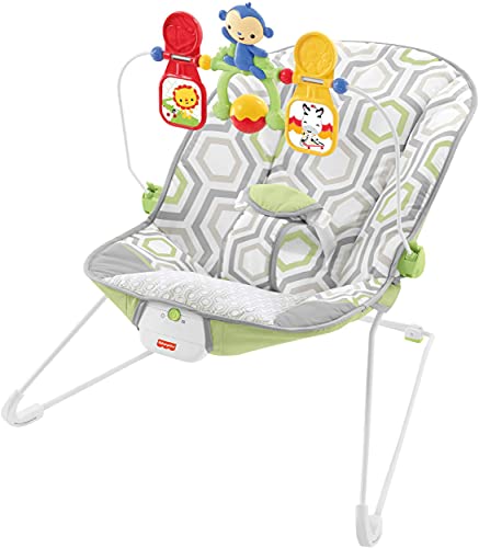 Fisher-Price Baby’s Bouncer Geo Meadow, Portable Infant Soothing and Play seat with Toys and Vibrations