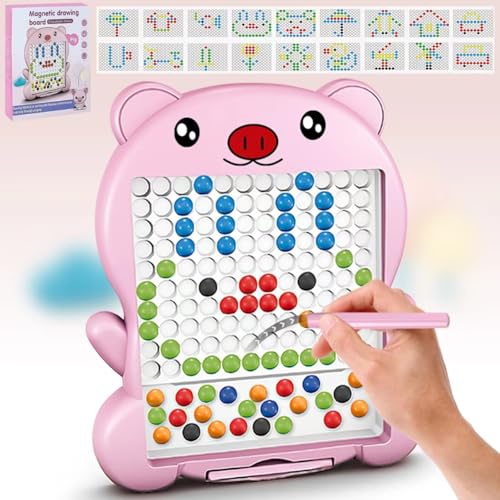 Magnetic Drawing Board – Magnetic Dots Board – Doodle Board with Magnetic Beads and Pen – Magnetic Dot Art – Montessori Educational Preschool Toddler Toy – Travel Toy for Kids Aged 3-6 Years Old