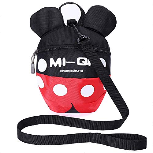 Backpack Anti Lost Baby Toddler Walking Safety Backpack Little Kids Anti-Lost Travel Bag Harness Reins Cute Backpacks with Safety Leash for Baby Toddler Leash for Toddlers Age 1-5 Years (Black red)