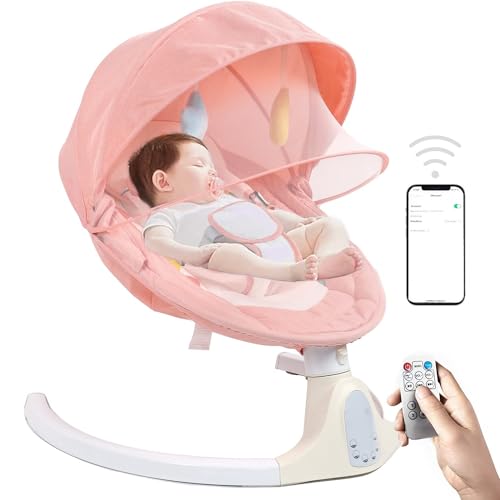 Baby Swings for Infants,Bluetooth Baby Bouncer,Electric Portable Baby Swing for Newborn with 5 Speed & Music Speaker,Touch Screen/Remote Control Baby Rocker with 5 Point Harness for 5-20 lb