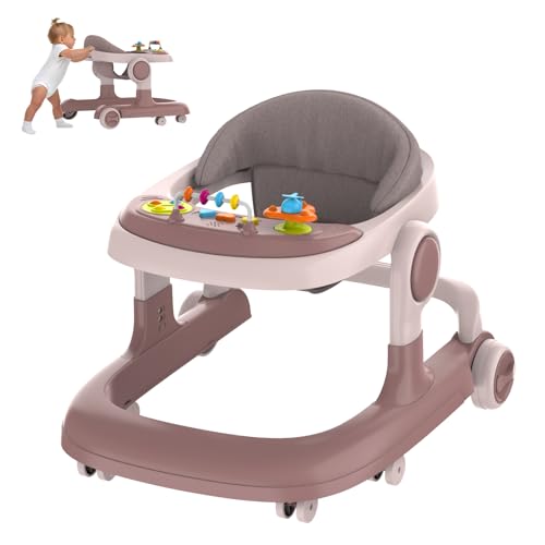 Baby Walker,Foldable Baby Walker with Wheels,3+Infinitely Adjustable Height Baby Walker and Bouncer Combo,Infant Toddler Walker,Baby Walkers and Activity Center for Babies Boys and Girls 6-24 Months