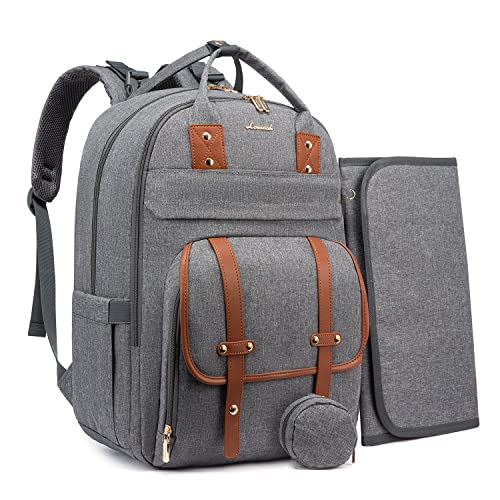 LOVEVOOK Diaper Bag Backpack, Multifunction Travel Backpack Baby Bag with Changing Pad, Portable Nappy Bag with Insulated Pockets & Waterproof Pocket, Unisex Baby Diaper Bag, Grey