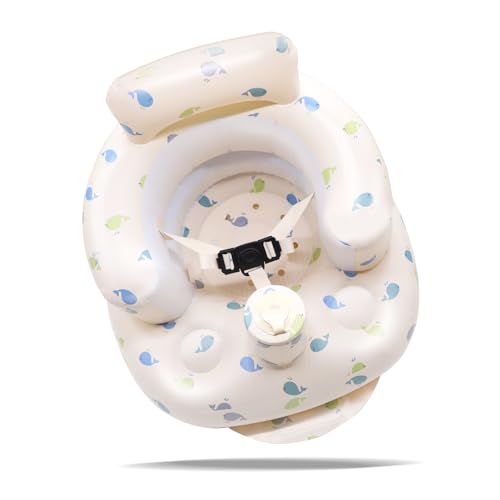 Upgraded AirSwim Baby Inflatable Seat for Babies 3 Months and Up, 3-Point Harness Baby Support Seat Summer Toddler Chair for Sitting Up, Portable Inflatable Baby Chair Floor Seater, Whale