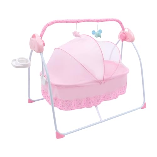 Shikiy Electric Baby Swing Baby Swings for Infants Bluetooth Enabled Baby Rocker, Portable Babies Swinger 5 Speeds Auto Rocking Basket with Mat Remote Control Timing for Newborns 0-18 Months (Pink)