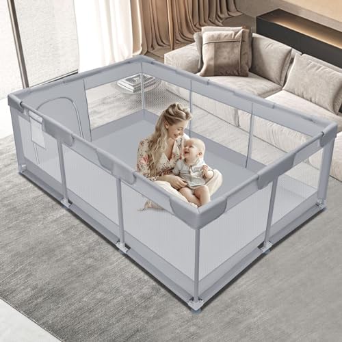 Baby Playpen 74×50 Inch, Playpen for Babies and Toddlers, Play Pen Indoor & Outdoor Active Center, Sturdy Safety Playard with Anti Slip Suction Cups, Skin-Friendly Fabric, Large Space Baby Fence