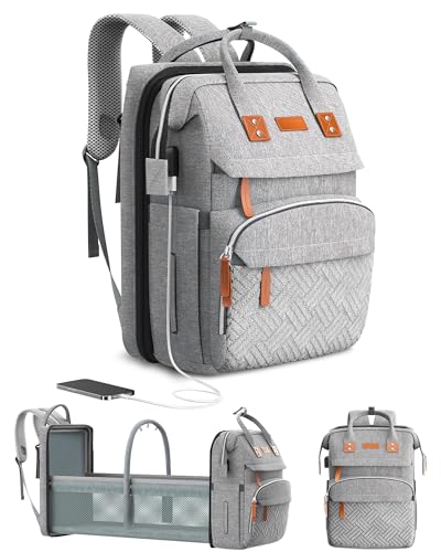 ISMGN Diaper Bag Backpack with Changing Station, Large Diaper Bag, Baby Bag, Multifunctional Diaper Bag, Upgrade Gray