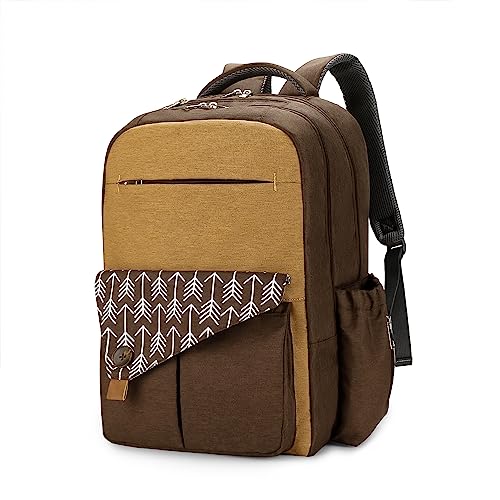 MOMIGO Baby Diaper Backpack – Large Capacity Water-Resistant Nappy Bag with Insulated Pockets, Stroller Straps, Travel Backpack&Outdoor Bag (Arrow Brown)