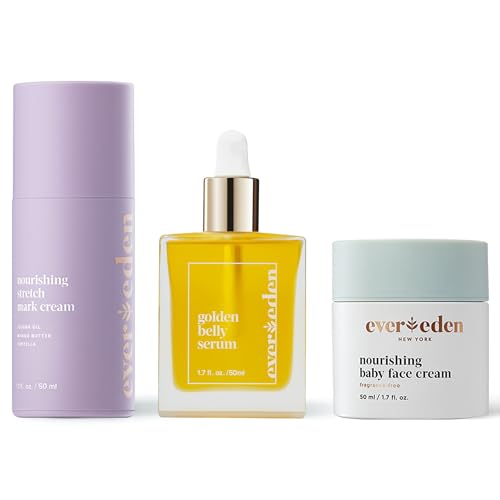 Evereden Mama & Baby Discovery Set – Dermatologist-Developed Clean & Vegan Maternity Skin Care Bundle – Stretch Mark Cream, Belly Serum, & Nourishing Baby Face Cream – Postpartum Gifts for New Mom