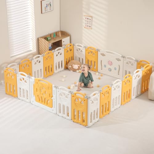 IFLETH Baby Playpen, Foldable Baby Playpen, Playpen for Babies and Toddlers, Baby Play Pen Large Baby Play Yard, Portable Baby Gate Playpen Safety Activity Center Adjustable Shape,14 Panels