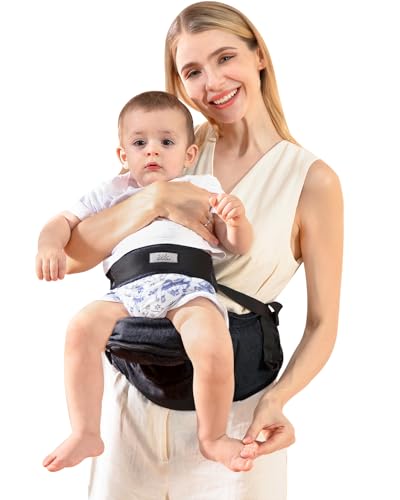 MOMTORY Hip Seat Baby Carrier, Ergonomic Carrier with Adjustable Strap & Various Pockets, Ergonomic Baby Hip Seat Carrier for Infants & Toddlers up to 50lbs (Black)