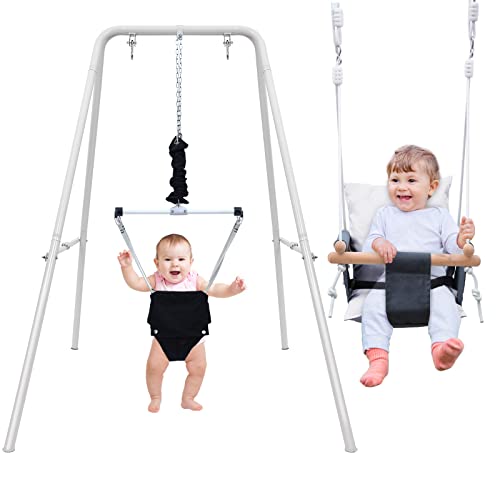 Hapfan Upgraded 2 in 1 Baby Jumper and Toddler Swing with Foldable Heavy Duty Stand, Swing Set and Bouncers for Infant