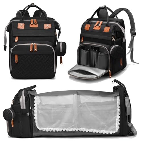 Large Diaper Bag, Baby Boy Diaper Bag, Baby Bag w/Changing Station, Multifunction Baby Diaper Bag, Big Diaper Bag for Travel, Diaper Backpack for Dad, Black Diaper Bag Backpack