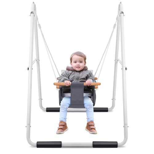 Hapfan Toddler Swing with Foldable Heavy Duty Stand, Baby Swing Set for Indoor Outdoor