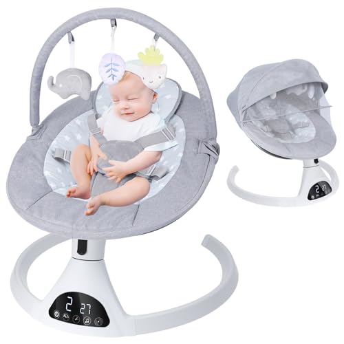 Omzer Electric Baby Swing for Infant – Bluetooth Enabled Remote Control Music Speaker Baby Swing with Timing Function & 5 Swings Speed.