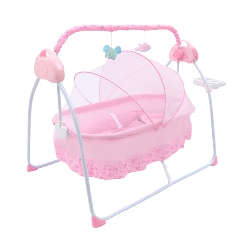 DRTONK Foldable Baby Cradle Swing, Baby Baby Swing, Automatic Swing Electric Crib Cradle, 5-Speed Music Crib Crib + Bluetooth, Suitable for Newborns 0-18 Months