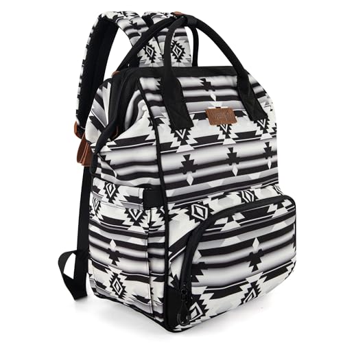 Montana West Wrangler Backpack Callie Diaper Bag Aztec Travel Baby Bags with Stroller Straps and Insulated Pockets WG2204-9110BK