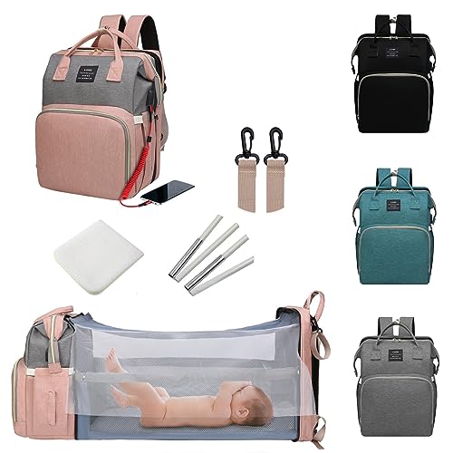 ANWTOTU Diaper Bag with Changing Station,Diaper Bag Backpack，7 in 1 Travel Diaper Bag,Mommy Bag With USB Charging Port (Pink-Grey)