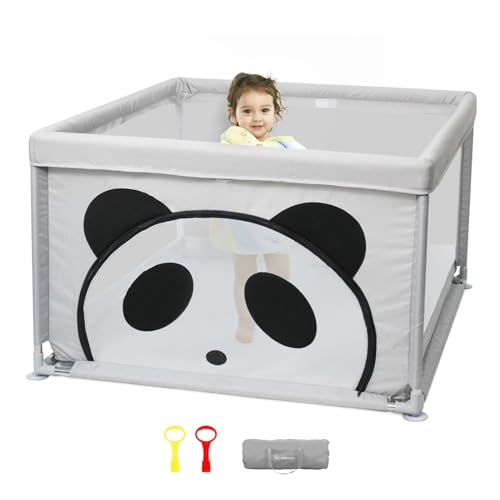 Addweet Baby Playpen for Babies and Toddlers, Cartoon Small Play Yard for Baby, Safety Playpen for Baby, Baby Play Area Indoor & Outdoor, 37”×37”, Panda