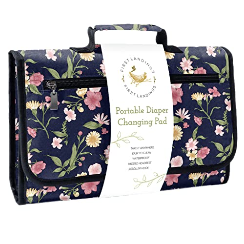 First Landings Portable Diaper Changing Pad – Convenient Travel Changing Pad and Wipe Holder – Portable Changing Pad – Navy