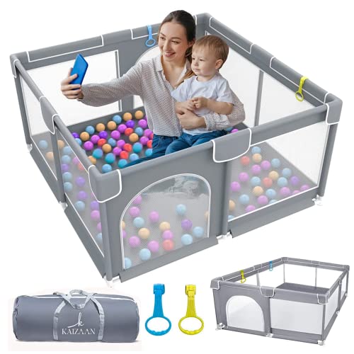 KAIZAAN Baby Playpen, 50×50 playpen (inches) Large Playpen for Babies and Toddlers, Baby Gate Playpen, Baby Playpen with Mat, Foldable Playpen, Keep Your Little one Safe with our Baby Play Yard (Grey)
