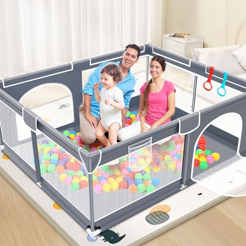 ChlorStar Baby Playpen, Baby Playard for Babies and Toddlers, Small Baby Play Pens, Big Playpen for Toddler, Sturdy Safety Play Yard with Soft Breathable Mesh,Playpen for Babies 50″×50″