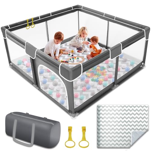 Jixrolyn Baby Playpen with Mat Included, 71×59 Extra Large Playpen for Babies and Toddlers, Baby Play Pen with Zipper Gate, Sturdy Safety Baby Play Yard, Baby Fence Area with Anti-Slip Base