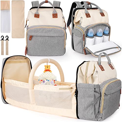 Diaper Bag Backpack Multifunctional Diaper Backpack with Extension Pad Large Capacity Diaper Bag for Baby Boy and Girl Travel Baby Bag for Moms Dads,Baby Registry Search,Baby Shower Gift（Beige）