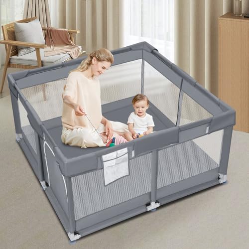Baby Playpen 50×50 Inch, Playpen for Babies and Toddlers Baby Playpen Fence Playard Activity Center, Without MAT Included