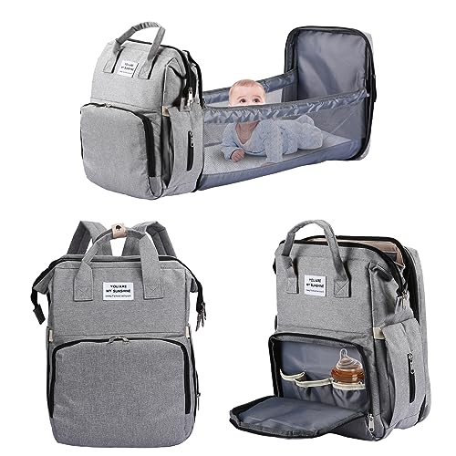 PY SUPER MODE Diaper Bag Backpack– Large Capacity Baby Backpack Diaper Bag Featuring Pockets, and Portable Diaper Pad, Multi-Function Baby Travel Waterproof Bag for Mom Dad,Mommy Bag – Grey