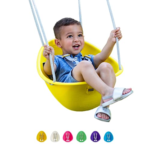 Swurfer Coconut Toddler Swing – Comfy Baby Swing Outdoor, 3- Point Adjustable Safety Harness, Secure, Safe Quick Click Locking System, Blister-Free Rope, Easy Installation, Ages 6 – 36 Months, Yellow