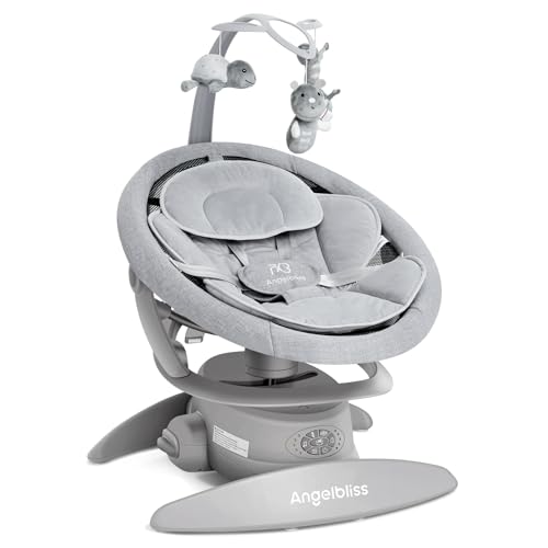 ANGELBLISS 3 in 1 Baby Swing with Motion Detection, Portable Baby Swings for Infants with Removable Rocker & Stationary Seat, Bluetooth Enabled with 3 Unique Motions (Grey)