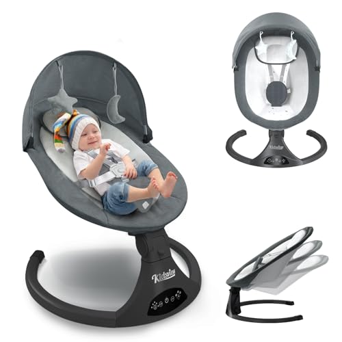 Baby Swing，Electric Baby Swing for Infant,BluetoothSwings for Baby 0-9 Months with Music Speaker,Infant Swing with Remote Control (Grey)