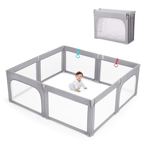 Doradotey Baby Playpen, Shape Adjustable Large & Small Baby Playard for Babies and Toddlers, Foldable Playpen Baby Fence Indoors Play Center Yards, Breathable Mesh Anti-Fall Play Pens(71×79 Grey)